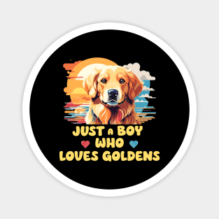 Just A Boy Who Loves Goldens - Golden Retriever Magnet